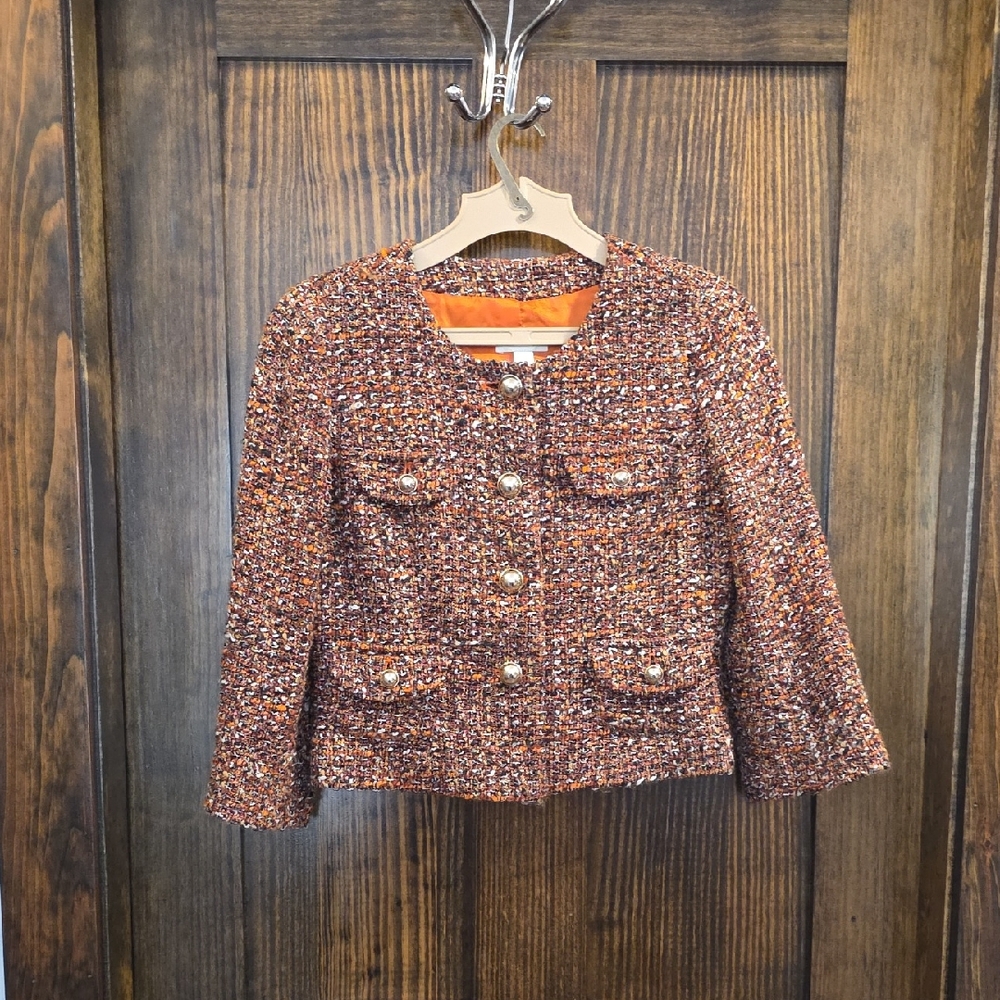 LOFT Colorful Tweed Blazer with Gold Buttons